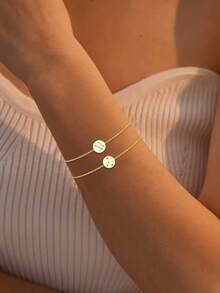 FOREVER QUEEN 1pc 925 Sterling Silver 12 Zodiac Cubic Zirconia Delicate Chain Bracelet For Women, Daily Wear - Gold - View 3