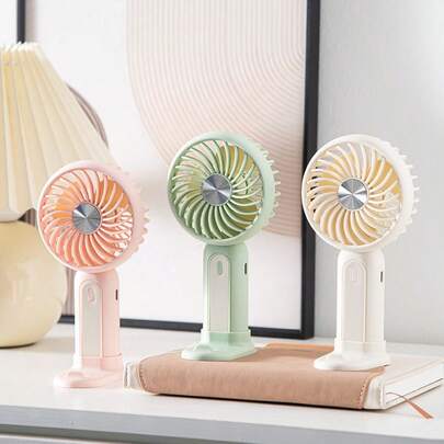 MEET SUN مروحة يدوية صغيرة + هادئة على المكتب + بطارية 300 مللي أمبير + قابلة للشحن + محمولة + 3 سرعات رياح + حامل أو قابضة + أداة مكياج/رذاذ تثبيت + حامل هاتف