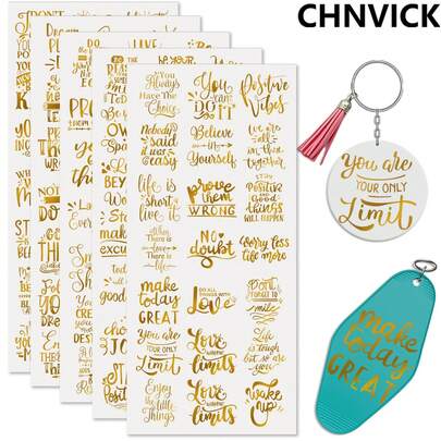CHNVICK 105 pièces Autocollants UV DTF avec citations inspirantes, autocollants UV DTF colorés, autocollants UV à haute viscosité convenant pour les porte-clés, petits pendentifs, tasses (sans porte-clés, autocollants uniquement)