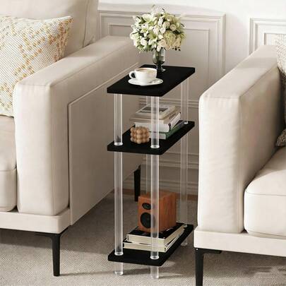 亚克力小窄边桌，三层薄边桌带储物架，纤薄床头柜，适合小空间、客厅、卧室