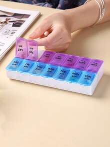 1 pieza Organizador de pastillas de 7 días y 2 veces - Contenedor de almacenamiento de medicamentos de gran capacidad con compartimentos - Multicolor - Ver 8