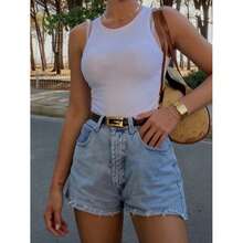 新款春夏欧美复古水洗蓝性感优雅毛边休闲百搭经典牛仔短裤 - 淺色水洗藍 - 查看 5