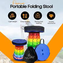 Upgraded Portable Folding Stool With Seat Cushion And Nylon Bag Adjustable Stool With 350lbs Load Capacity Collapsible Camping Stool For Adults Outdoor Travel, Fishing. (1, Blue Rainbow) - BlueRainbow - View 4