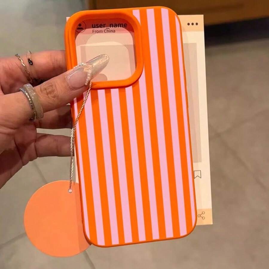 Colorful Striped Pattern Phone Case, Suitable For Apple Phone 17 Pro Max 17 Air, And Also Compatible With Apple Phone 16, 15, 14, 13, 12, 11 Pro Max, 16E, And 17 Pro Max. Shockproof Soft Case. - Orange - View 1