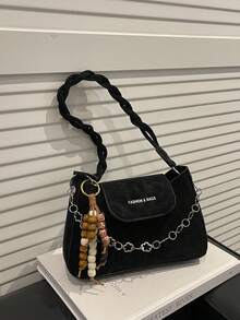 时尚高品质女士小手提包，新款简约小众设计，可单肩/腋下/斜挎链条包 - 黑色 - 查看 6