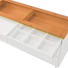 Cassettiera/credenza in vetro ambrato, 6 cassetti con divisori, mobile alto e stabile per camere da letto e soggiorni, 120 x 40 x 76 cm, bianco - Bianco - Visualizzare 10
