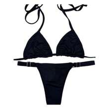 BIQUINI FITINHA AJUSTAVEL  SEXY ELEGANTE MODA FEMININA VERÃO  Praia  Casual  Fofo  elegante  Sensual    Tecido revestido    BIQUINI  Praia  Feriado  Férias    VERÃO - PRETO+PRETO - Visão 1