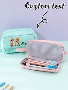 Customizable Name/Letter/Text Desktop Pencil Box - School & Office Supplies With 4-Layer Zipper Compartments, Multifunctional Pen Holder, Wholesale & Bulk Orders Welcome (Can Add Your Name/Logo) - Multicolor - View 2