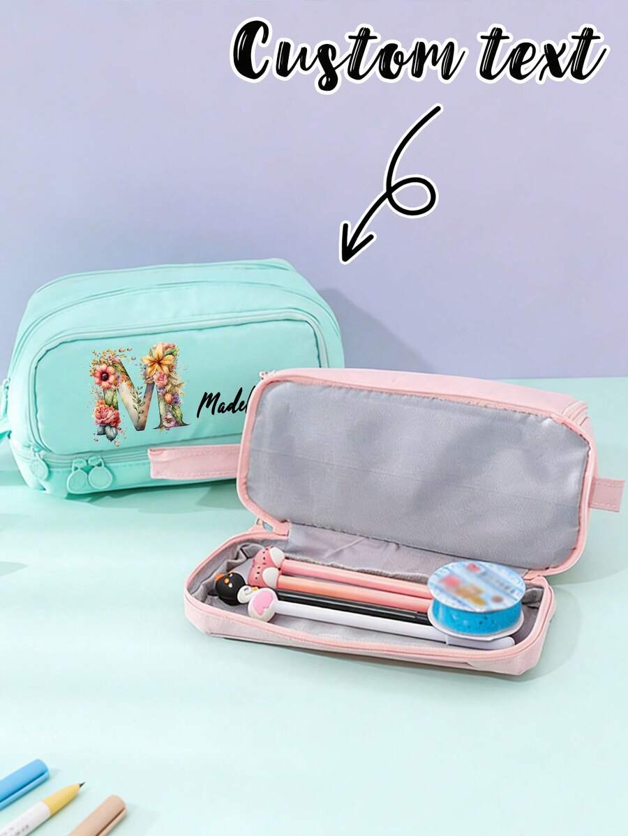 可定制姓名/字母/文字的桌面铅笔盒 - 学校及办公用品，带4层拉链隔层，多功能笔筒，欢迎批发及批量订单（可添加您的姓名/Logo） - 彩色 - 查看 1