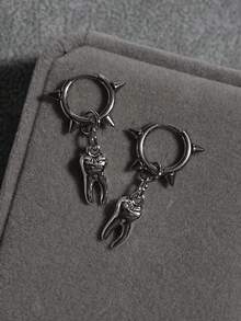 一对朋克风心形不锈钢吊坠耳环，Y2K嘻哈配饰，适合女性日常佩戴 - 銀色 - 查看 18