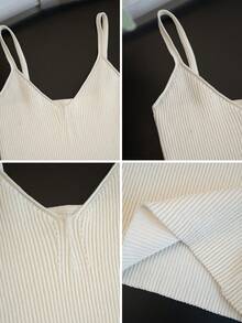 Women's Knitted Cami Top, V-Neck, Sexy Backless Design, Suitable For Summer Wear, Layering Under Blazers - Apricot - View 9