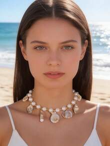 imoli 1pc Bohemian Style Resin Beaded Seashell Pendant Necklace, Jewelry Gift Suitable For Beach Vacation - 29132-g - View 4