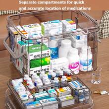 Transparent Multi-Layer Medicine Cabinet, With Handle, Portable First Aid Storage Box, Suitable For Home And Travel, Efficient Storage Of Medicines And Medical Tools, Transparent Design For Quick Access, Applicable For Home, Office, And Emergency Situations, Spacious, Essential Health Storage Item - Grey - View 1