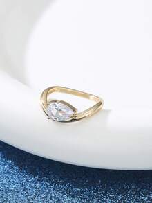 1枚精美闪亮几何水滴形璀璨立方氧化锆戒指，女士礼物，结婚订婚周年纪念精美珠宝 - 戒指 - 查看 12