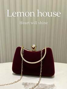 1个酒红色天鹅绒金属手柄优雅复古盒式手拿包，适合女士参加派对、婚礼、正式场合。 - 酒紅色 - 查看 2