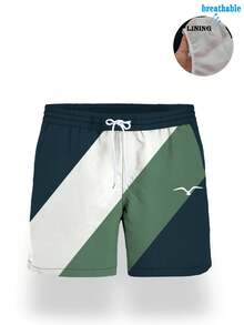 Men's Summer Color-Block Swim Trunks (With Liner) - Multicolor - View 5