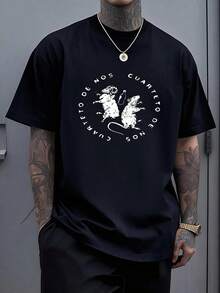 Graphic Featuring Two Detailed Rats Standing Upright Holding A Bottle In A Playful Stance With Surrounding Text Symbolizing Camaraderie 100_ Cotton Men Tshirt - Black - View 1