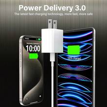 Adaptador de carga rápida de 20W con enchufe tipo A 110-127V de EE. UU. + Cable de carga rápida y transferencia de datos de alta eficiencia de 3.3ft/100cm, compatible con iPhone 17 Pro Max/17 Pro/17/Air/16/15, S25/S24/S23/S22/S21/S20, regalo del Día de San Valentín - Tipo de Enchufe A USA (110-127V) - Ver 4