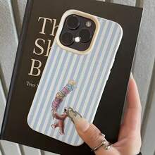 1 pieza Funda de teléfono suave con diseño divertido de mono a rayas y patrón de lichis compatible con iPhone 17 16 15 14 13 12 11 Pro Max MINI AIR 14 15 16 Plus XS XR X 8 7 SE 2020 - blanco antiguo - Ver 2