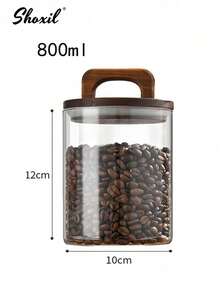 shoxil 1pc Coffee Bean Sealed Jar With Handle Wooden Lid Storage Jar Coffee Bean Glass Sealed Jar - Glass Bean Jar With Wooden Handle - View 15