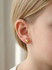 1 Pair Petite Stainless Steel Heart Shaped Stud Earrings, Cute Earrings For Girls, 2023 New - Yellow Gold - View 2