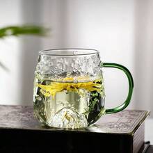 1个450毫升玻璃杯，耐热茶杯，简约山形设计，家用/办公水杯/咖啡杯，带把手 - 彩色 - 查看 7