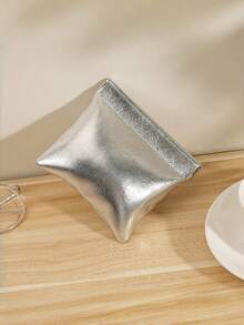 Customized Embossed Logo PU Bullet Bag, Makeup Bag With Automatic Open/Close, Lightweight Compact Silver Pouch, Portable Coin Purse, Cable Organizer, Minimalist Luxury Waterproof Cosmetic Bag - Multicolor - View 9