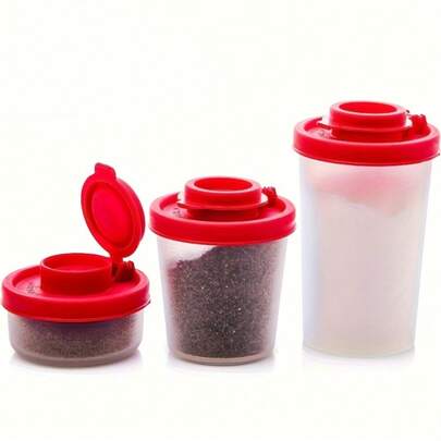 1 Set Waterproof Salt And Pepper Shaker Set - Portable Camping Picnic Outdoor Kitchen Lunch Box Travel Seasoning Set - Transparent Red Cap Plastic Sealed Spice Bottles