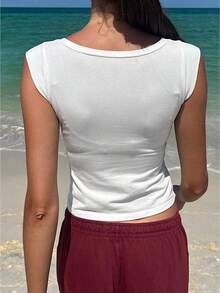 Womens Deep V Neck Tank Tops Y2k Sleeveless Going Out Crop Top Summer Stretchy Slim Fit Camisole Shirts Workout Casual Basic Tops - White - View 3