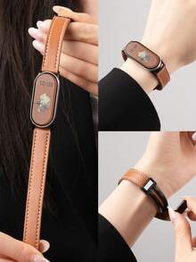 1条可折叠磁扣真皮表带，适用于小米手环8/9/10/NFC腕带 - 棕色 - 查看 4