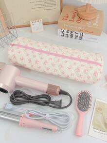 1个粉色草莓花卉图案吹风机收纳袋，卷发棒收纳袋，旅行便携式吹风机收纳袋，旅行便携多功能化妆包，化妆品收纳旅行洗漱包，手提包防尘大容量电卷发棒直板夹保护套，吹风机收纳袋 - 彩色 - 查看 12