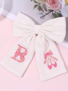 1件粉色A-Z 26字母刺繡蝴蝶結髮夾，甜美芭蕾舞鞋設計白色亞麻布髮夾，優雅生日春季返校季 - 彩色 - 查看 32