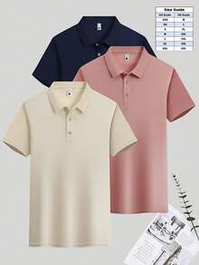 3件組時尚百搭男士夏季 Polo 衫，透氣舒適短袖上衣，休閒商務 Polo 衫，戶外上衣 - 彩色 - 查看 2