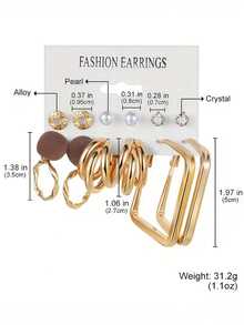 Juego de 72/36/24/12 piezas de pendientes de aro y pendientes de botón con diseños geométricos irregulares, mariposas, corazones y perlas falsas, de moda y sencillos, para mujeres, parejas, vacaciones de verano, citas, regalos, uso diario, casual, fiestas y bodas - Amarillo Oro - Ver 6