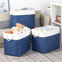 Extra Large Storage Baskets For Shelves 3 Pack Fabric Storage Bins For Organizing Linen Collapsible Organizer For Closet-White&Blue - 白藍 - 查看 3