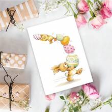 1PC Cute Cartoon Easter Card (With Envelope) - "Bunny & Chick Stacking Eggs" Playful Illustration, Perfect For Kids/Family/Friends, Warm & Cheerful Easter Greeting Card - Multicolor - View 5