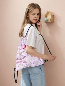 1pc Customized Name Cartoon Princess Dress Pattern Drawstring Backpack, Can Be Customized According To Your Unique Design, Perfect For Children, Print Your Own Name Or Print Your Sister's And Classmate's Name As A Gift To Give To Others - Multicolor - View 9