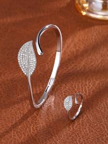 2pcs Shiny Elegant Leaf & Star Women Bracelet & Ring Set, Suitable For Banquet Party And Evening Gown Occasions - Leaf - View 8
