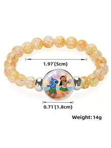 莉萝与史迪奇天使粉色裂纹水晶珠手链 - 可爱卡通人物弹力手链，适合女孩、儿童、青少年，是友谊手链、儿童生日派对礼物、日常上学装扮、节日礼物和派对配饰的理想之选。 - 彩色 - 查看 3