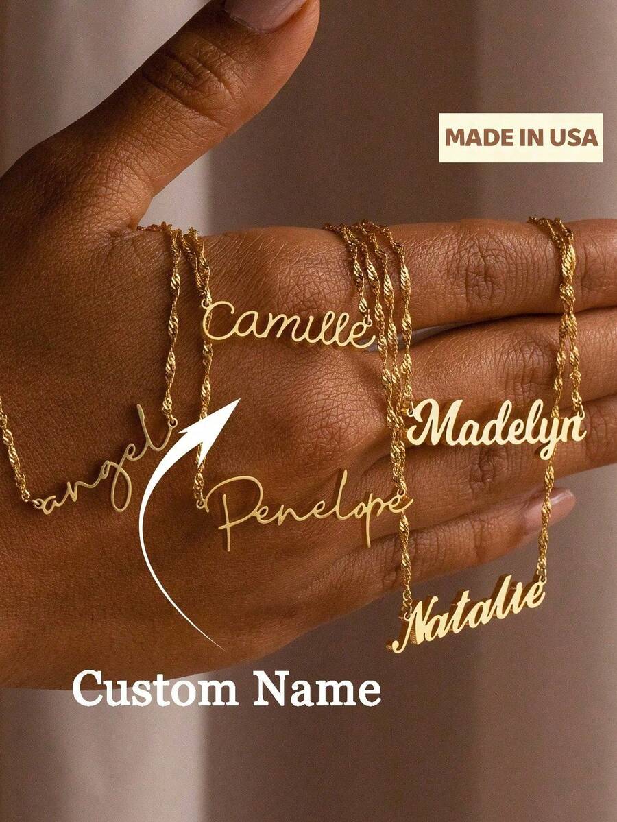 1pc Customized Necklace For Women Gold Color Water Wave Chain Necklace Personalized Custom Name Pendant Necklace Stainless Steel Jewelry Wedding Bridesmaid Gifts Anniversary Birthday Gift Stylish, For Teenagers, Junior High School Students, Middle School Students, High School Senior High School Students, College Students, University Students, Freshman, Sophomore, Underclassmen,Delicate Romance - 彩色 - 查看 1