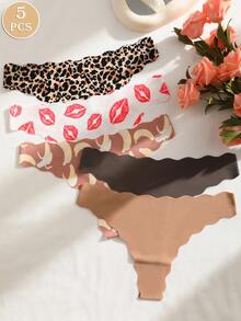 5pcs/Pack Women's Hollow Heart Design Comfortable Sexy Low-Waist Thong Panties, Valentine's Day - Multicolor - View 2