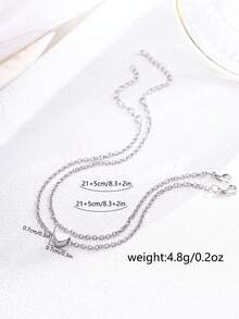 Tkool 2pcs Stainless Steel Heart Beaded Anklet Set, Everyday Wear - Silver - View 1