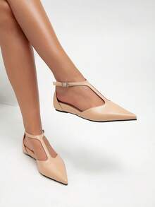 French Elegant Mid-Heel Casual Fashion Mary Jane Pointed Toe Retro Shoes - Apricot - View 2