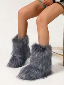 New Winter Warm Plush Faux Fur Snow Boots For Women - Dark Grey & Brown & Black Ankle Booties With Soft Lining, Cozy Slip-On Design For Cold Weather Outdoor & Indoor Wear Unisex Short Ankle Faux Raccoon Fur Snow Boots - Solid Classic Color, Super Smooth Fur Touches The Ground, Perfect For Christmas & Halloween, Y2K Style! Y2K Fashion Men's & Women's Snow Boots - Faux Raccoon Fur, Silky Smooth Floor-Reaching Fur, Solid Classic Shade, Ideal For Christmas & Halloween! Short Ankle Unisex Snow Boots With Faux Raccoon Fur - Solid Classic Color, Ultra-Smooth Fur Hits The Ground, Must-Have For Christmas & Halloween, Edgy Y2K Vibe! Christmas & Halloween Essential Faux Raccoon Fur Snow Boots (Unisex) - Solid Classic Hue, Smooth Fur Touches The Floor, Stylish Y2K Look! Y2K Short Ankle Snow Boots For Men & Women - Faux Raccoon Fur, Super Smooth Floor-Length Fur, Solid Classic Color, Great For Christmas & Halloween Celebrations! - Màu xám lót lông cừu - Xem 5