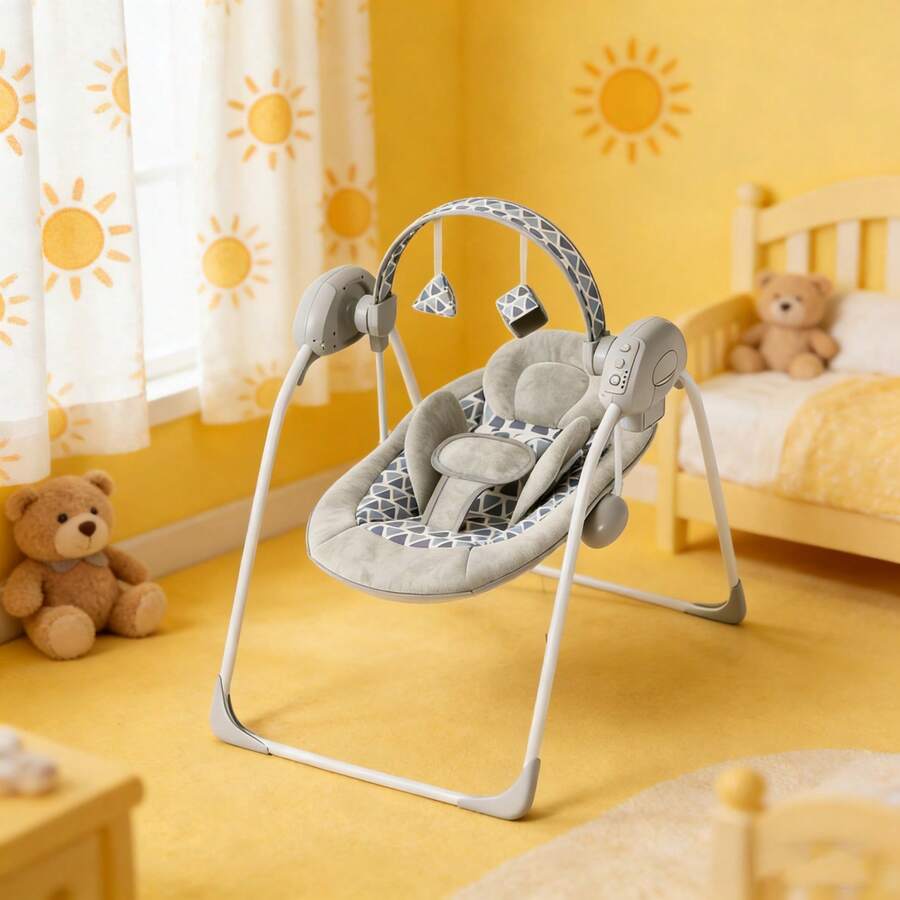 Baby Swing,Portable Baby Swing,Foldable Baby Swing,Baby Swing With Timer For 0-6 Months 6-20 Pounds,Adjustable Speed 5-Point Harness Indoor Outdoor Travel Baby Swing Halloween Christmas Holiday For Newborns Gifts - Light Grey - View 1