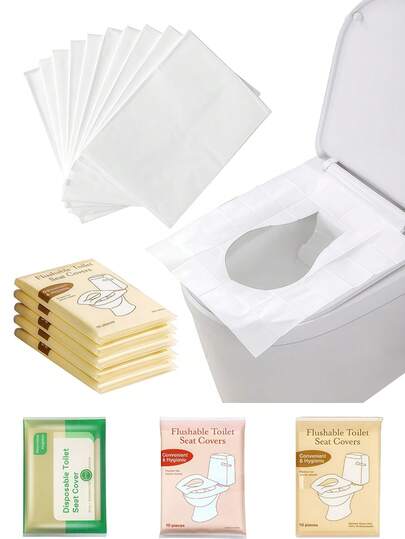 50片/套，3种颜色可选，一次性马桶座垫，10片装可溶性木浆纸，马桶座垫保护垫，适用于公共卫生间、飞机、露营、酒店、火车、浴室、如厕训练，男女皆宜。