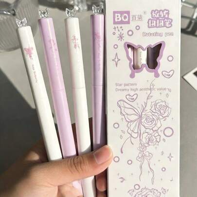 107 Rose Purple Butterfly Rotating Neutral Pen, 0.5mm Quick-Drying Ink, Black Ink, High-Quality Aesthetic Design