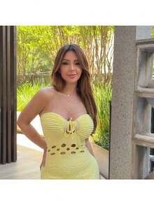 Strapless Dress With Drawstring Detailing, Stitched Accents, And Elegant Cut. - Amarillo - Ver 3