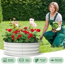 2 Pcs 3x3x1ft Round Galvanized Raised Garden Bed, Metal Raised Garden Bed Outdoor, Planter Box for Planting Plants, Vegetables, Olive Green - Paquete de 2, blanco, 3 x 3 x 1 pie - Ver 1