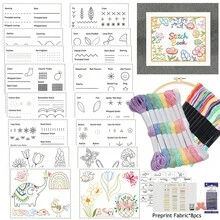 9件套初学者刺绣套装，含预印图案画布，适合刺绣练习和DIY手工用品，DIY创意缝纫套装，附赠针法书和详细图案 - C - 查看 12